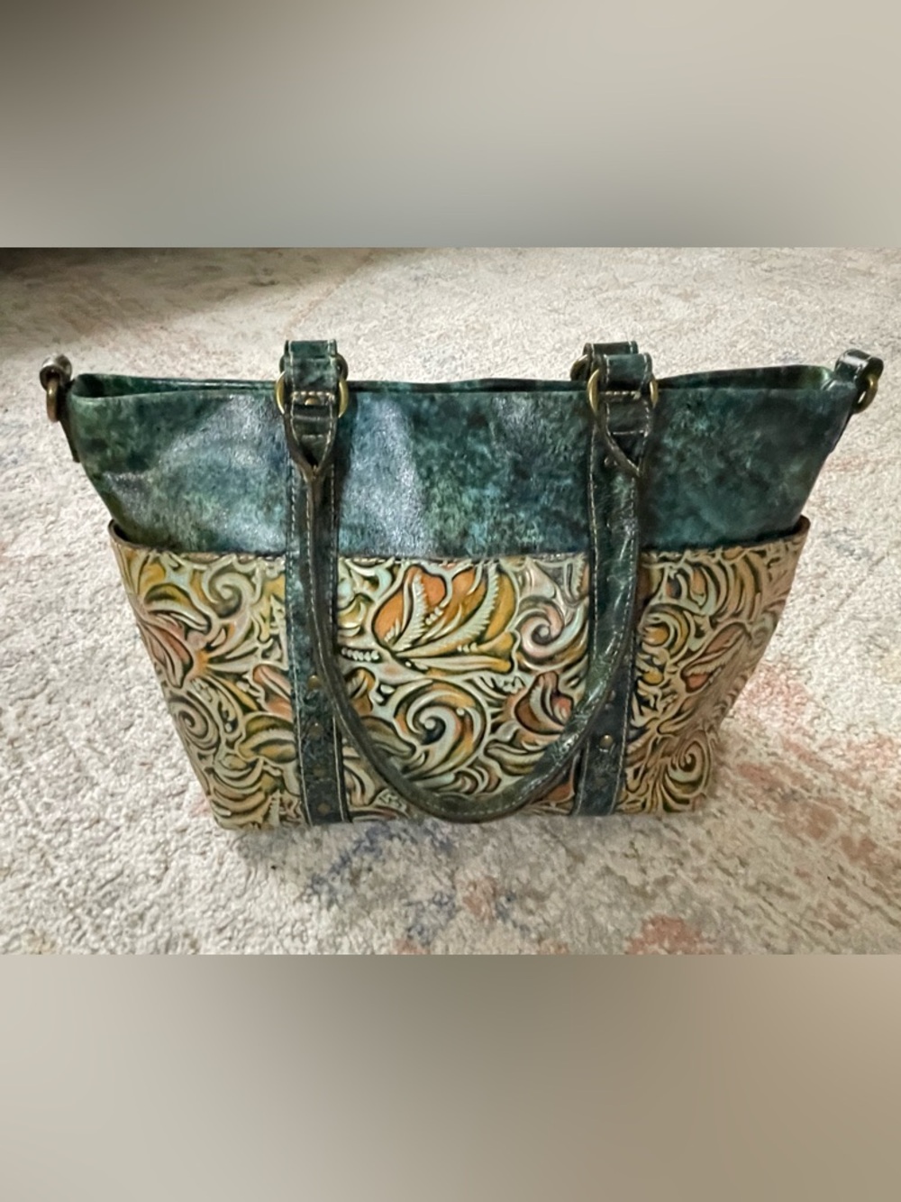 Patricia Nash Talloria Tooled Leather Handbag Tote. Turquoise Western Tote